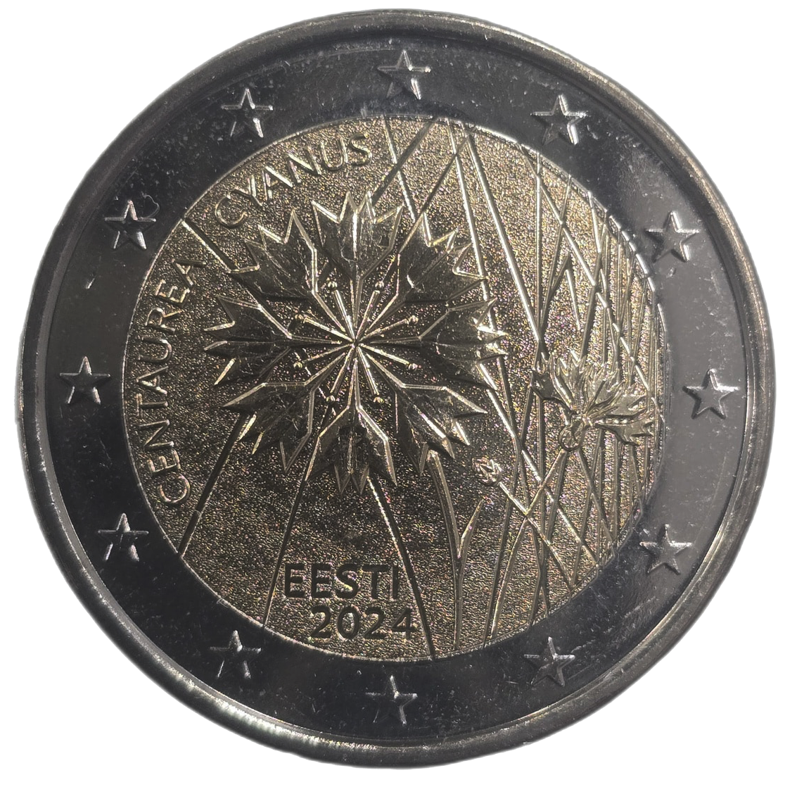 2 euros conmemorativa El Aciano, flor nacional de Estonia